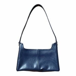 Navy Blue Leather Shoulder Bag Vintage Liz Claiborne with Silver/tone Hardware